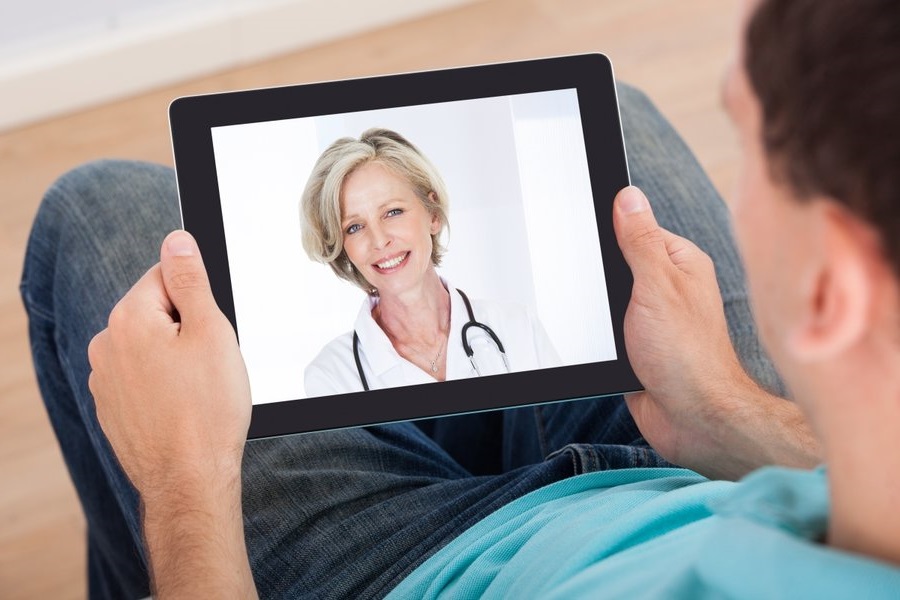 Telemedicine doctor visit on a tablet from home